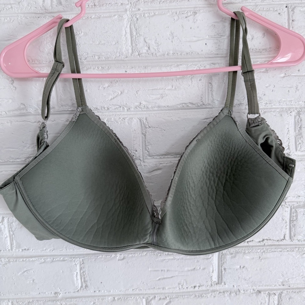 Aerie Green Ombre Real Sunnie Lace Demi Push Up Wireless Bra Size 36D - Picture 9 of 9